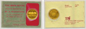 The Hindu, Gold Token, 8g, obv. the logo of the newspaper company, rev. 25 Years of Servic