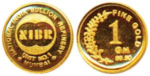 Modern Gold Token, National India Bullion Refinery Mumbai, Gold 1 gm. Uncirculated.