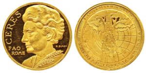 Indira Gandhi, FAO, Gold ’Ceres’ Medal, 3.2g (1/10th ounce), obv. bust of Indira Gandhi, r