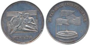 Modern, 50 Years of India’s Independence, Silver Medallion, 25g, Gandhiji and Nehruji sitt