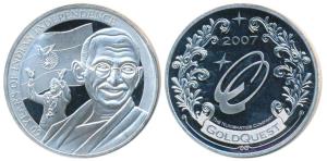 Mahatma Gandhi, 60 Years of Indian Independence Medallion, Silver 31.1g, obv. Gandhiji wit