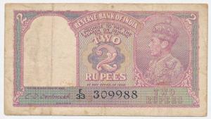 George VI, Rupees 2, 1944, signed C. D. Deshmukh, (J&R 2.2). Very Fine.
