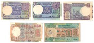Rupee 1 (3), 2 and 5, different signatures, Error, the first with ’MAY, JUN, JUL’ printed 