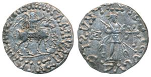 Indo-Scythians, Azes II, Silver Tetradrachm, 9.13g, obv. King mounted on a horse to right,
