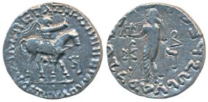 Indo-Scythians, Azes II, Silver Tetradrachm, 9.01g, obv. King mounted on a horse to right,
