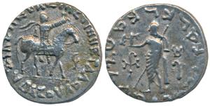 Indo-Scythians, Azes II, Silver Tetradrachm, 9.14g, obv. King mounted on a horse to right,