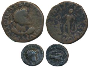 Early Kushanas, Kujula Kadphises (c. 30-80 AD), Copper Tetradrachm, 7.76g, obv. diademed a