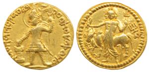 Kushanas, Vasudeva (c. AD 192-225), Gold Dinar, 7.84g, obv. king nimbate standing left, ho