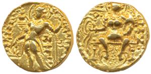 Guptas, Samudragupta, Gold Dinar, 7.84g, ’Archer’ type, obv. king nimbate standing left, h
