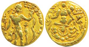 Guptas Chandragupta II (c. 380-413 AD), Gold Dinar, 7.7 g, ’Archer’ type, king nimbate sta