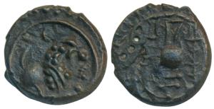 Pallavas of Kanchipuram (5th century AD), Potin Unit, 1.88g, Vishnukundin type, obv. lion 
