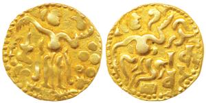 Ceylon, Shri Lankan Kings, Gold Kahavanu, 4.39g, Anonymous, Chola type, obv. king seated r