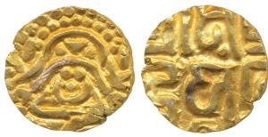 Kalachuris of Tripuri, Gangeya Deva (1015-1040 AD), Base Gold 4½ Masha, 3.87g, obv. Goddes