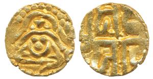 Kalachuris of Tripuri, Gangeya Deva, Base Gold 4½ Masha, 3.87g, obv. Goddess Lakshmi seate