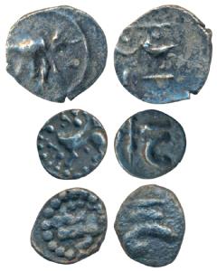 Vijayanagar, Silver Tara Fanam (3), all different, the first with an elephant, the second 