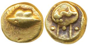 Anonymous, Hudki Gold Pagoda, 3.29g, obv. a boat like uncertain symbol, legend Ali on obv.