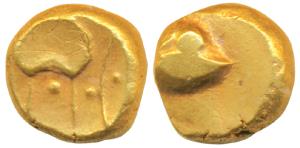 Anonymous, Hudki Gold Pagoda, 3.34g, a boat like uncertain symbol on obv., possibly the Go