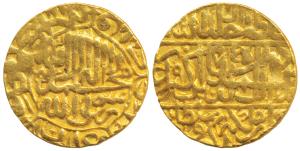 Akbar, Gold Mohur, 10.88g, Dar us-Sultanate Lahore Mint, AH 974, Kalima on obv. (KM 106.4)