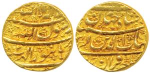 Shah Jahan, Gold Mohur, 10.93g, Burhanpur Mint, AH 1038/2, legend in four lines on either 