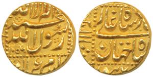 Shah Jahan, Gold Mohur, 10.96g, Burhanpur Mint, AH 1056, legend on both sides with dotted 