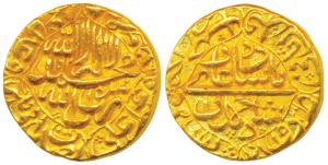 Shah Jahan, Gold Mohur, 10.9g, Daulatabad Mint, Kalima within quatrefoil on obv. and name 