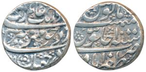 Aurangzeb, Silver Rupee, 11.48g, Zafarabad Mint, RY 10, Mihire Munir couplet, complete min
