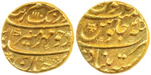 Aurangzeb, Gold Mohur, 10.96g, Khujista Bunyad Mint, AH 1110/42 (KM 315.30). Nice mint lus