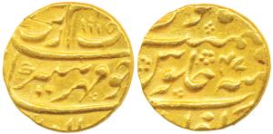 Aurangzeb, Gold Mohur, 10.9g, Zafarabad Mint, AH 1115/47 (KM 315.49). Very Fine+, two scra