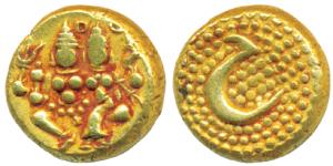 Haider Ali (AH 1174-1197, AD 1761-1782), Gold Pagoda, 3.45g, obv. Shiva and Parvati seated