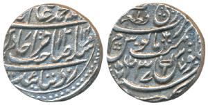 Qita Bareli Mint, Silver Rupee, 10.70g, in the name of Shah Alam II, AH 1214/37, an invert
