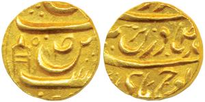 Rajindar Singh (VS 1933-1957, 1876-1900 AD), Gold Mohur, 10.68g, Sirhind Mint, poetic coup