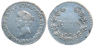 Goa, Maria II, Silver Rupia, 1847, value within sprays on rev. (KM 273). About Uncirculate