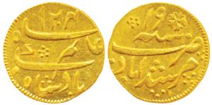Murshidabad Mint, Gold ¼ Mohur, 3.06g, in the name of Shah Alam II, AH 1204/19, oblique mi