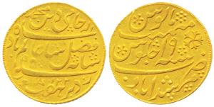 Murshidabad Mint, Gold Mohur, 12.17g, in the name of Shah Alam II, AH 1202/19, oblique mil