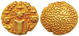 3 Swami Gold Pagoda, 3.43g, Tirupati Balaji in the centre, flanked by his wives Shri Devi 