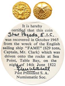 Star Gold Pagoda, 3.4g, single Swami (Balaji-Tirupati) standing, facing front on obv., sta