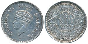 George VI, Silver Rupee, 1938, Bombay Mint, A / I / without dot (Prid 233). Very Fine+.