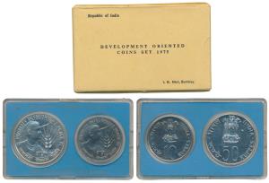 1975 Uncirculated Set, Equality Development and Peace, set of 2, Rupees 10 and 50. In imma