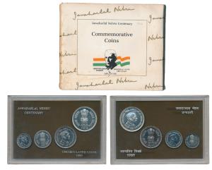1989 Uncirculated Set, Jawaharlal Nehru Centenary, set of 4, Rupee 1 to 100. In immaculate
