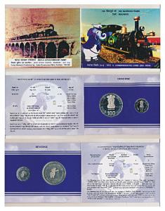 2003 Proof Set, 150 Glorious Years of Railways, set of 2, Rupees 2 and 100. In immaculate 