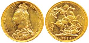 Australia, Victoria, Gold Sovereign, 8g, 1888, Jubilee head, ‘M’ mint mark for Melbourne M