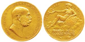 Austria, Franz Joseph I, Gold 100 Corona, 33.84g, 1908, 60th anniversary of reign, rev. la