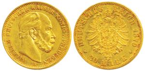 Germany, Prussia, William I, Gold 20 Mark, 8g, Berlin Mint, 1879A, obv. Head right, rev. c