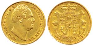 Great Britain, William IV, Gold Sovereign, 8g, shield on rev., 1833 (KM 717). Very Fine+, 