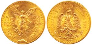 Mexico, Gold 50 Pesos, 41.64g, 1947, obv. Centennial of Independence, rev. winged Victory 