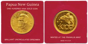 Papua New Guinea, Gold 100 Kina, 9.57g, Independence in 1975, rev. Bird of Paradise, .900 
