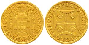 Portugal, Joao V, Gold 4000 Reis, 10.35g, Lisbon Mint, obv. crowned arms with the value 40