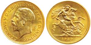 South Africa, George V, Gold Sovereign, 8g, 1930, ‘SA’ mint mark for South Africa, St. Geo