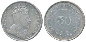 Strait Settlements, Edward VII, Silver 50 Cents, 1902 (KM 23). Fine+, Rare.