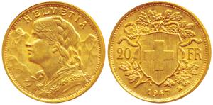 Switzerland, Gold 20 Francs, 6.5g, Bern Mint, draped bust of Helvetia to left and the Swis